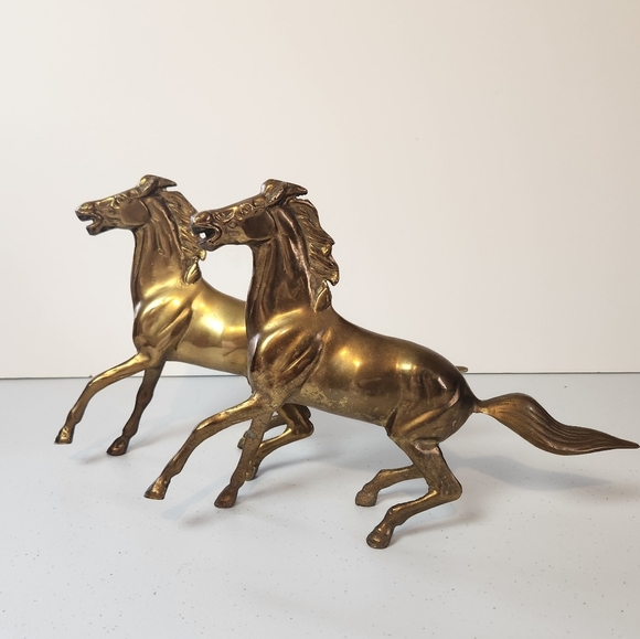 Vintage Modernist Mustang Horse Set Of 2 Brass Horses Figurine 1970s 70s Decor - Picture 7 of 7